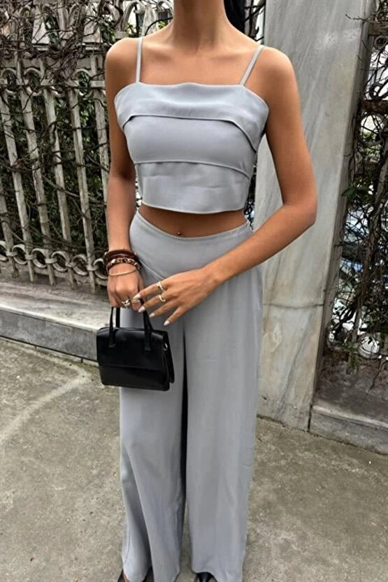 Crop Plazzo Pantolon Takım 10155-08