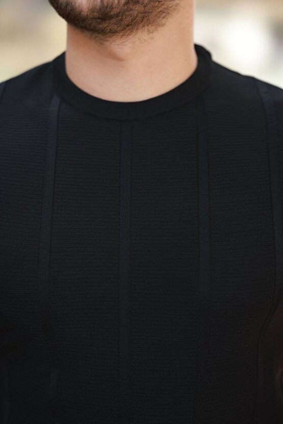 eyesof Erkek Desenli çizgi Kabartmalı Kısa Kollu Tişört