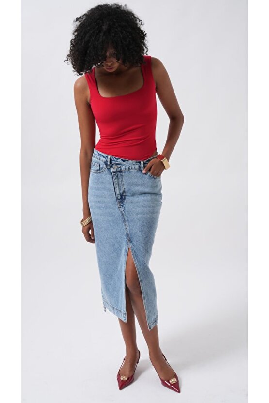 JANES Kare Yaka Kalın Askılı Bodysuit