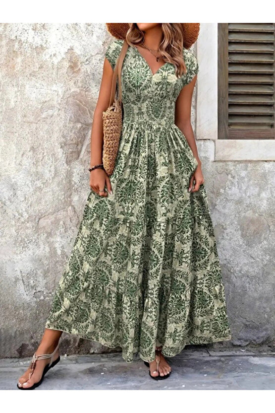 Kadın Kısa Kollu Kruvaze Yaka Beli Lastikli Süprem