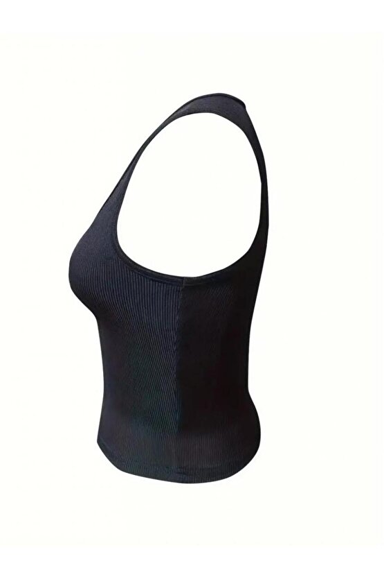 Kadın Kolsuz V Yakalı Kaşkorse Bluz