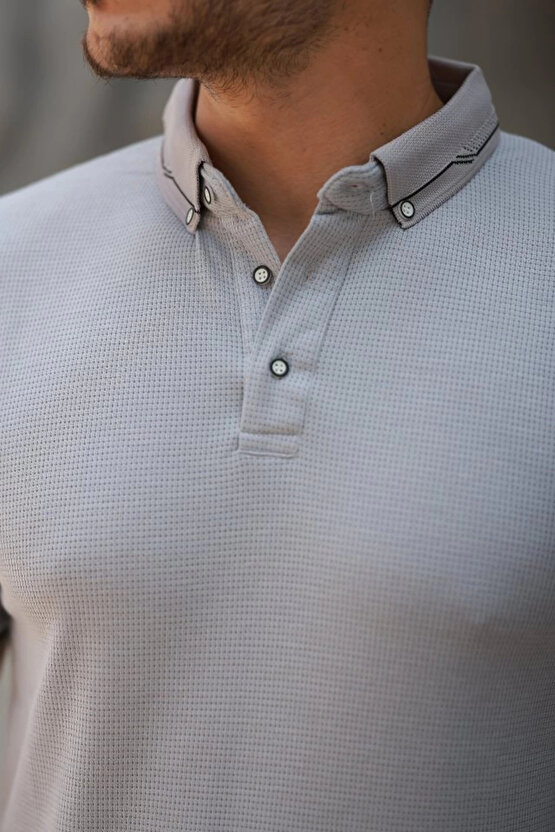 Erkek Düğmeli Yaka Waffle Kumaş Kısa Kollu Tişört