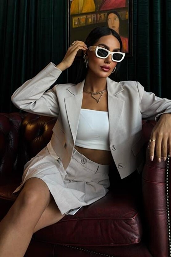 eyesof Crop Ceketli Ve Pile Etekli Garnili Takım 10111