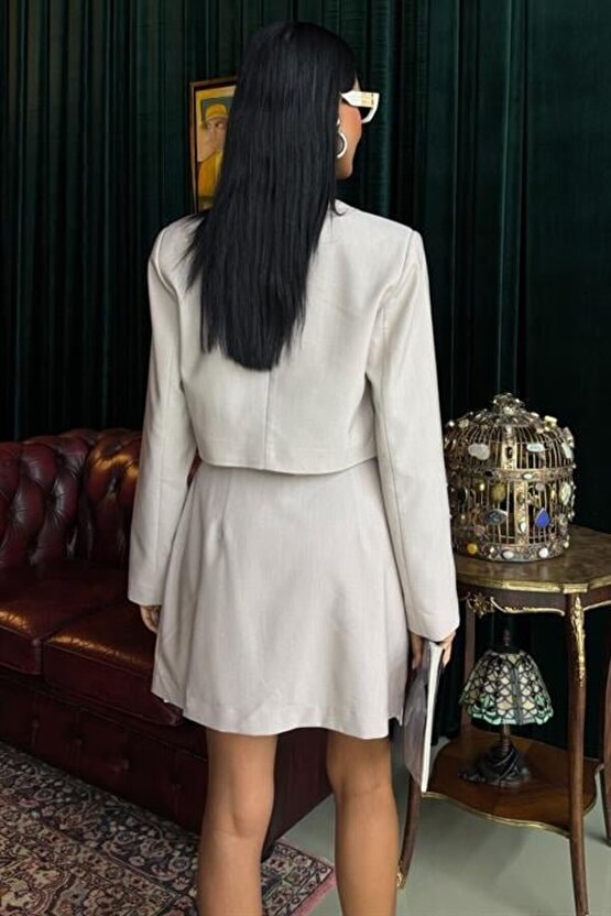 eyesof Crop Ceketli Ve Pile Etekli Garnili Takım 10111