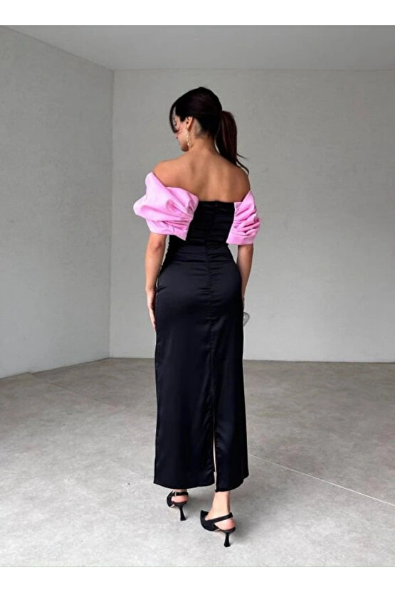 Pembe Önü Fiyonklu Elbise