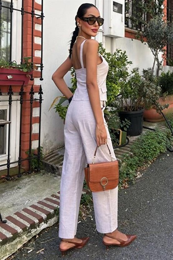 eyesof Kalın Askılı Bluz Pantolon Keten Takım 10187