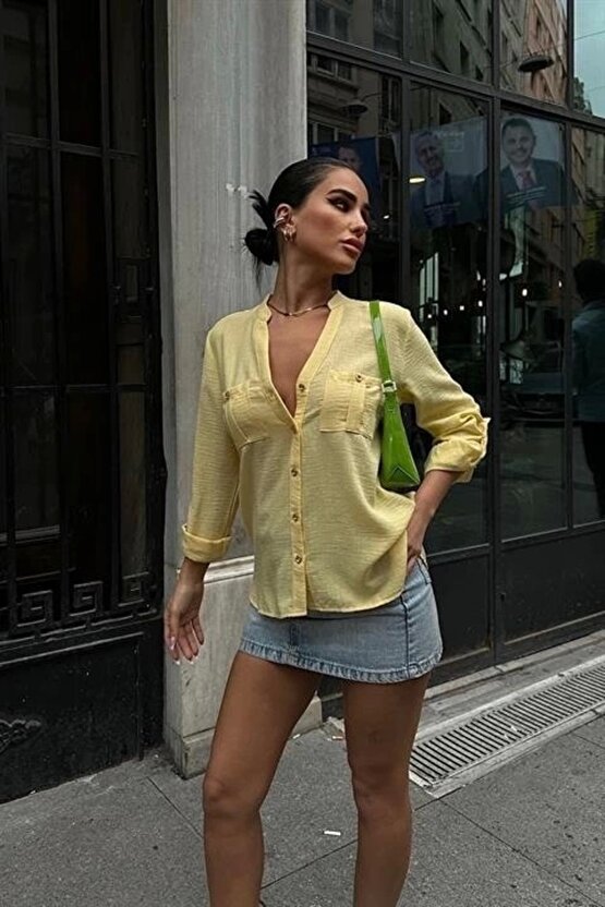 Poulina Flamlı Keten Gömlek 3257-08