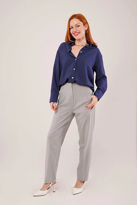 İnce Çizgi Detaylı acivert Gömlek