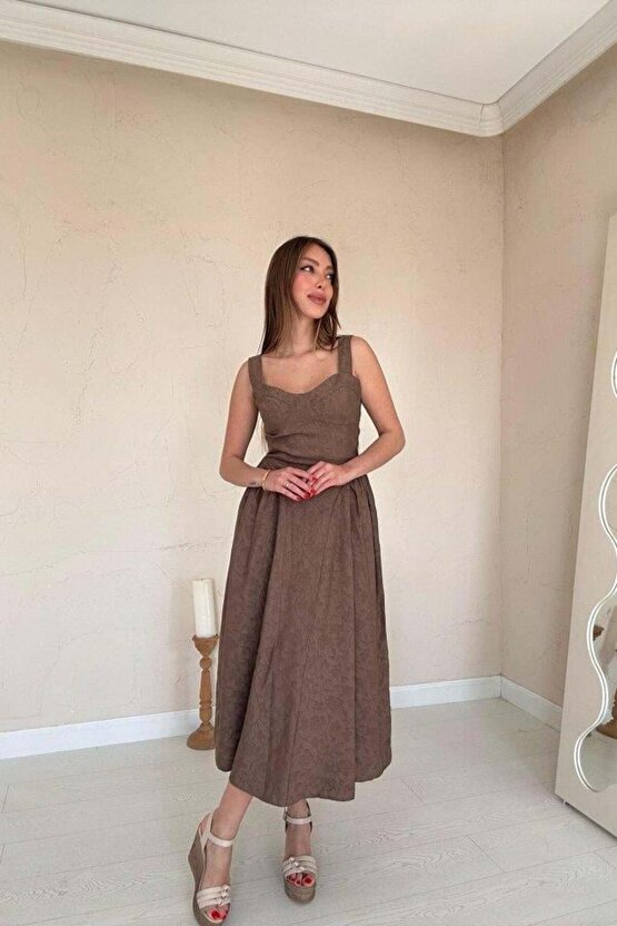 Vizon Yanları Büzgülü Göğüs Kuplu Elbise