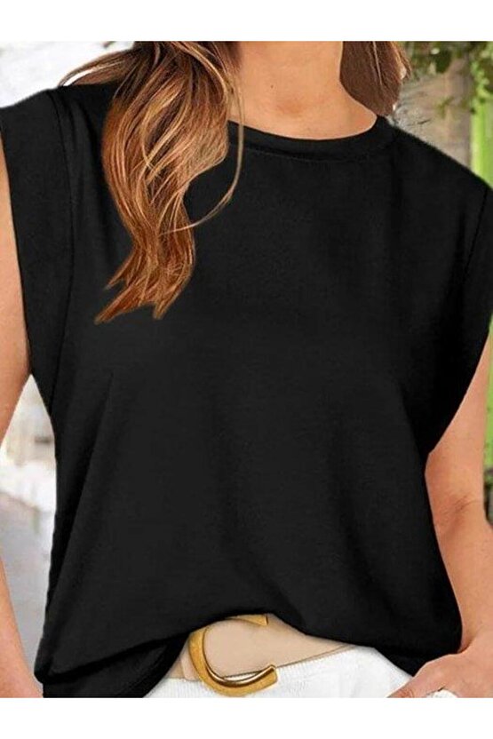 Kadın Kısa Kollu Bisiklet Yaka Viskon Bluz