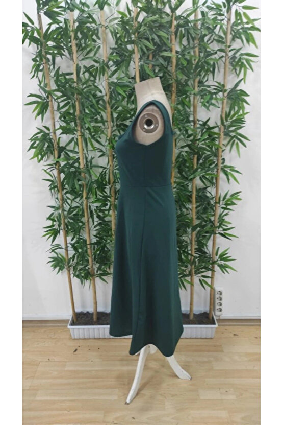 Kadın Askılı Kare Yakalı Midi Ithal Krep Elbise