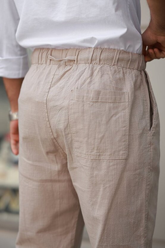 eyesof Erkek Beli Lastikli Keten Rahat Pantolon