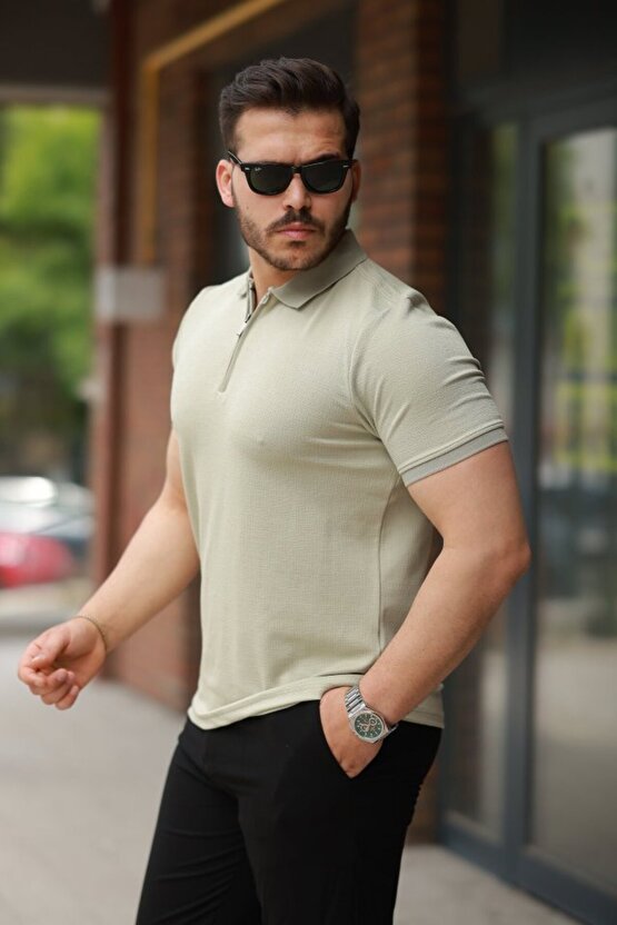 eyesof Erkek Fermuarlı Yaka Kısa Kollu Tişört