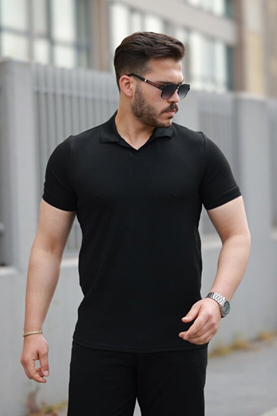 eyesof Erkek Yakalı Waffle Dokulu Kısa Kollu Tişört