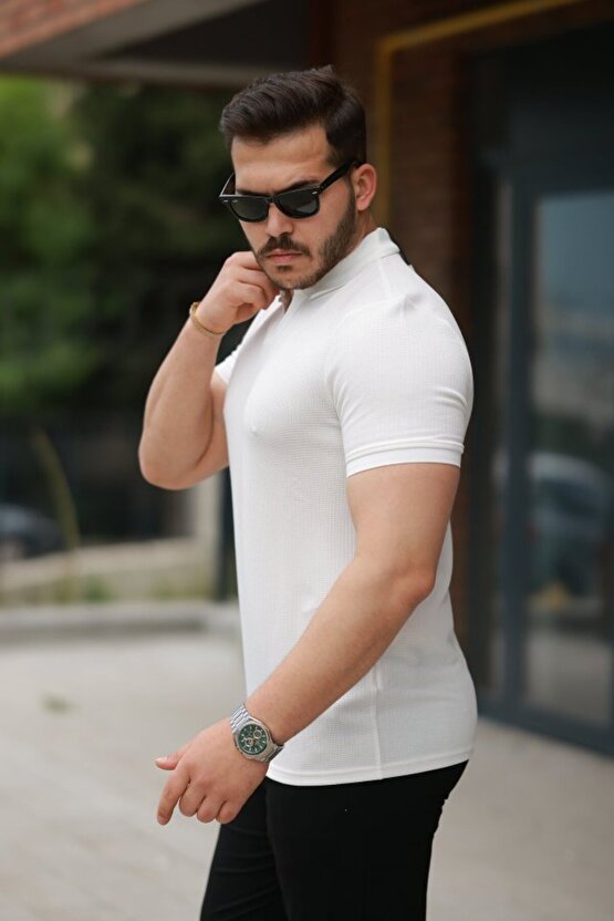 eyesof Erkek Yakalı Waffle Dokulu Kısa Kollu Tişört