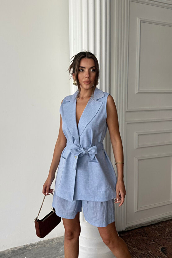 eyesof KETEN YELEK - ŞORT TAKIM - Mavi