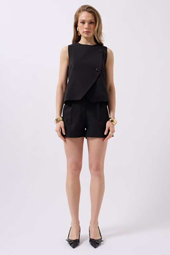 eyesof Yandan Düğmeli Dokuma Yelek