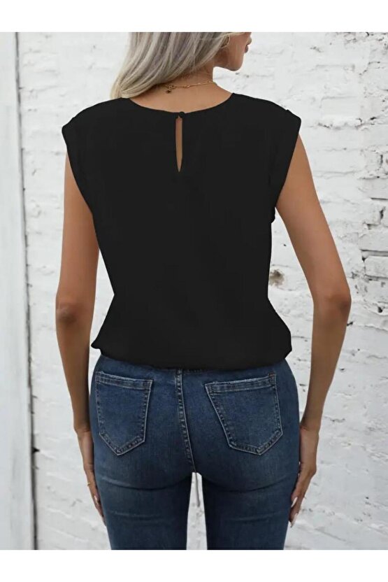 Kadın Sıfır Kol Etek Ucu Bağlama Detay Ithal Krep Bluz