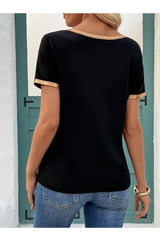 Kadın Kısa Kollu V Yakalı Viskon Bluz