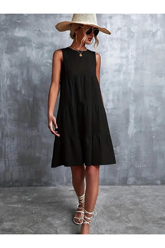 Kadın Sıfır Kol Bisiklet Yaka Aerobin Elbise