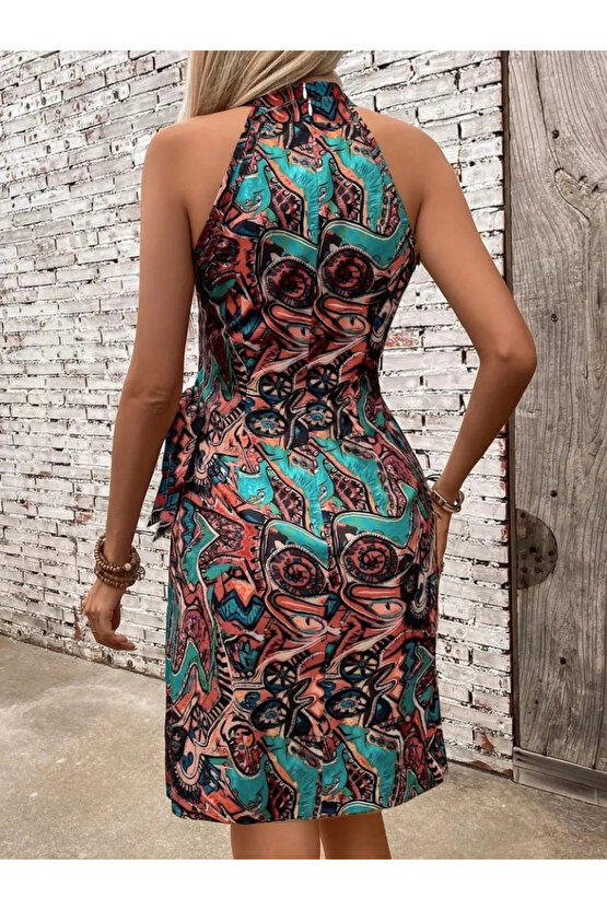 MDB Kadın Omuzlardan Açık Yarı Balıkçı Yaka Yandan çapraz Bağlama Detaylı Süprem Kısa Elbise