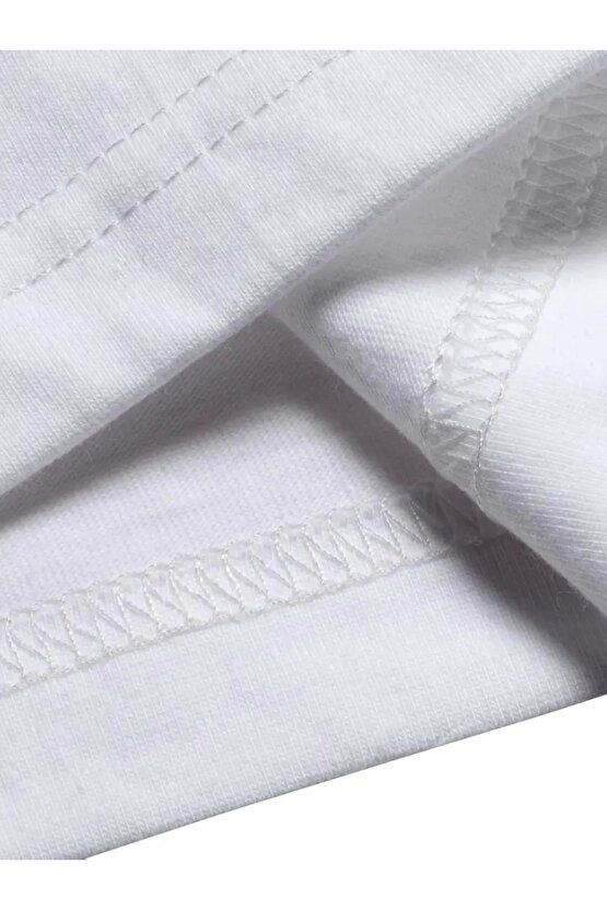 Baskılı Oversize Bisiklet Yaka T-shirt - Beyaz