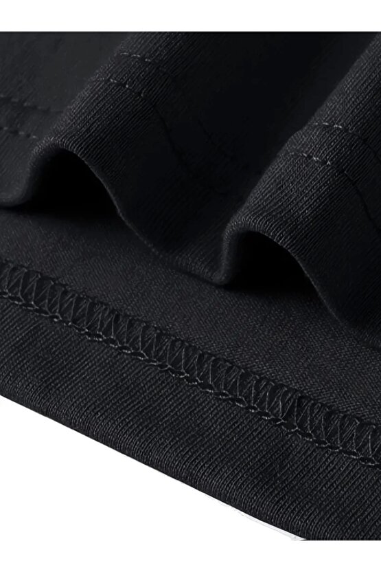 Baskılı Oversize Bisiklet Yaka T-shirt - Siyah