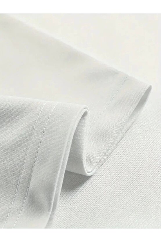 Baskılı Oversize Bisiklet Yaka T-shirt - Beyaz