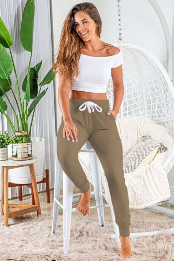 eyesof Kadın Kısa Kollu Madonna Yaka Viskon Crop Bluz Cepli Iki Iplik Eşofman Takım