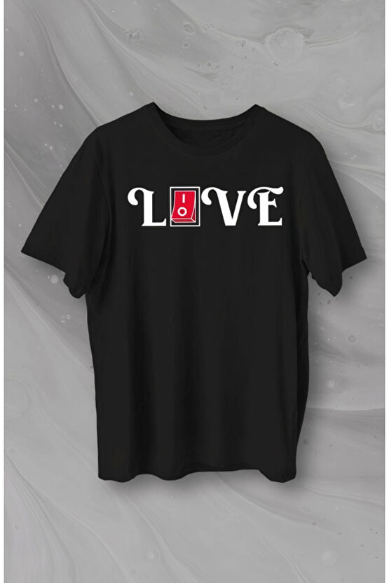 eyesof Sevgililer Günü İçin Özel Tasarım Love Baskılı T-shirt - Siyah