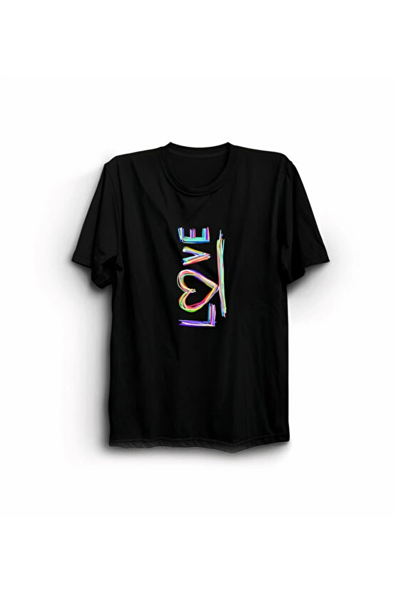 eyesof Sevgililer Günü İçin Özel Tasarım Love Baskılı T-shirt - Siyah