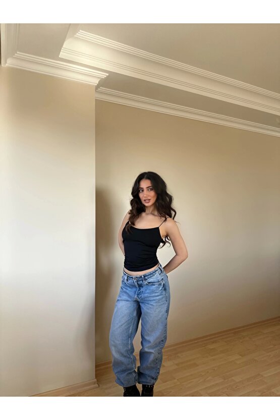 Siyah ZRA Model Poliamid İp Askı Bluz