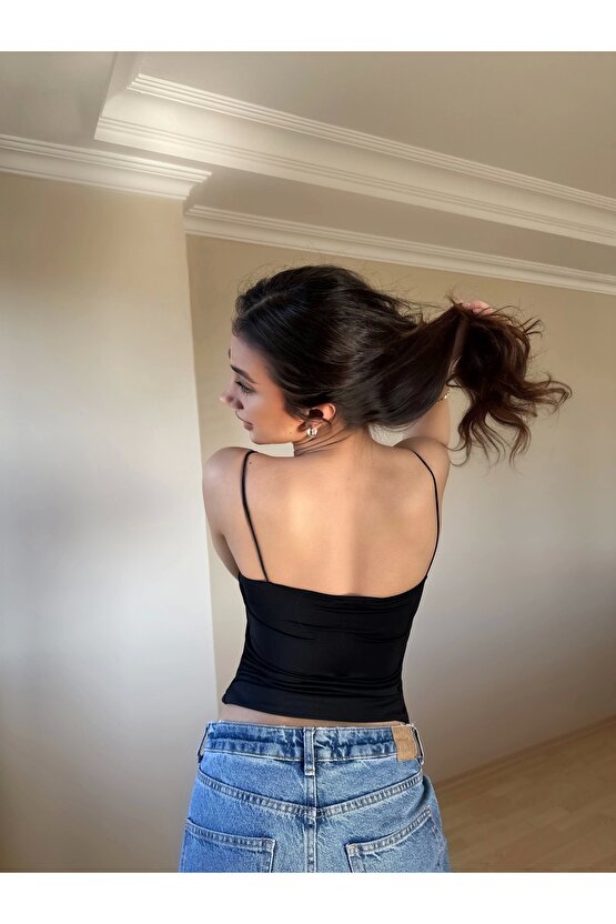 Siyah ZRA Model Poliamid İp Askı Bluz