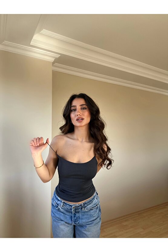 Antrasit ZRA Model Poliamid İp Askı Bluz