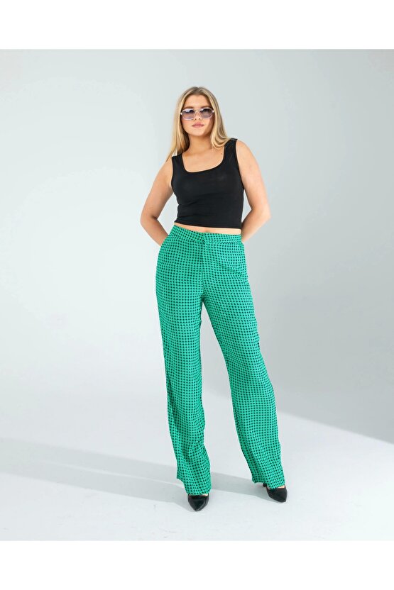 Retro Desen Cepli Yeşil Pantolon