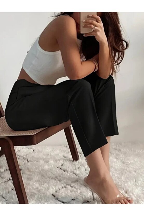 Kadın Yüksek Bel önden Fermuarlı Ithal Krep Pantolon