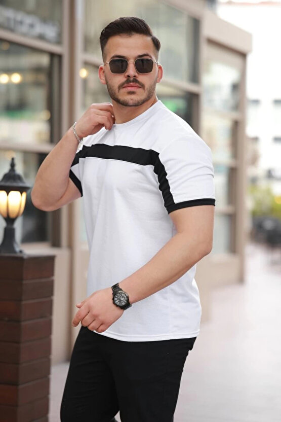 Erkek şerit Detaylı Kısa Kollu T-shirt