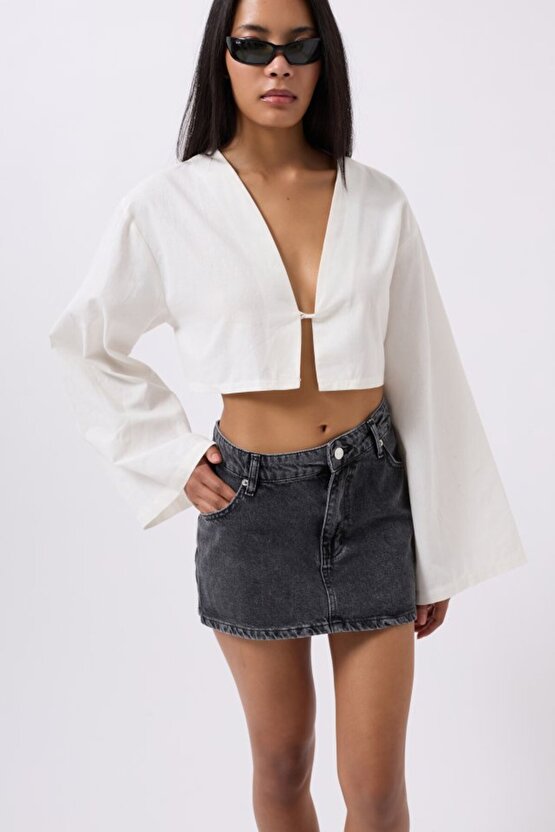 eyesof Asimetrik Bel Denim Mini Etek