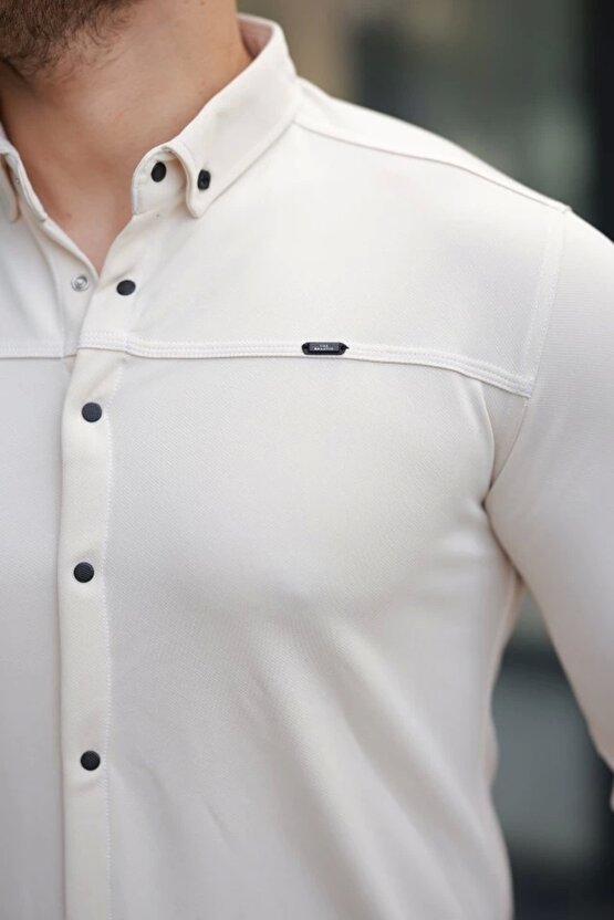 Erkek çıtçıt Düğmeli Dikiş Detaylı Uzun Kollu Gömlek