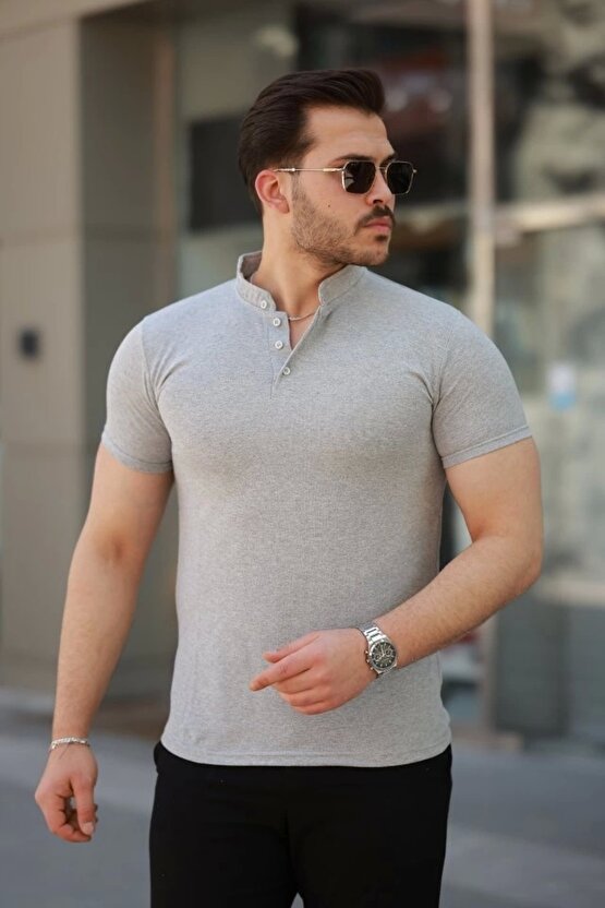 Erkek Hakim Yaka Dokuma Pamuklu Kumaş Kısa Kollu T-shirt