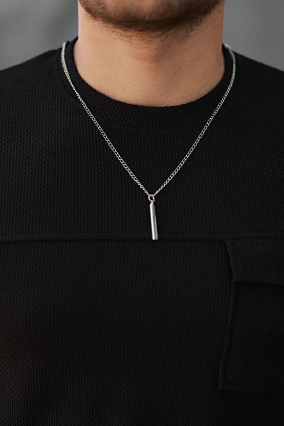 eyesof Erkek Cepli Kolyeli Kısa Kollu örme Kumaş T-shirt