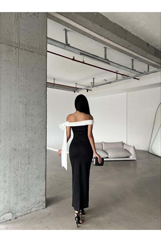 Kadın Madonna Yaka Skuba Krep Kumaş Kurdale Detay Elbise