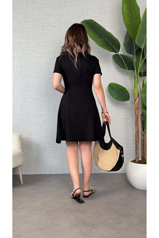 Kadın Penye Kumaş Çiçek Desenli Nakışlı Elbise