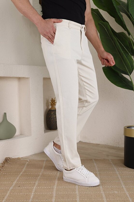 eyesof Erkek Casual Slim Fit Cord Desenli Kumaş Pantolon