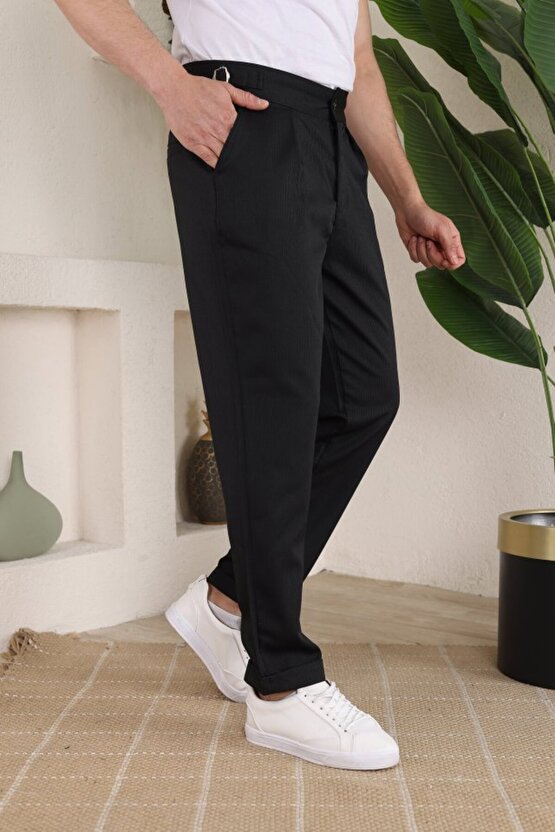 eyesof Erkek Duble Paça Yandan Tokalı Cord Desenli Old Money Pantolon