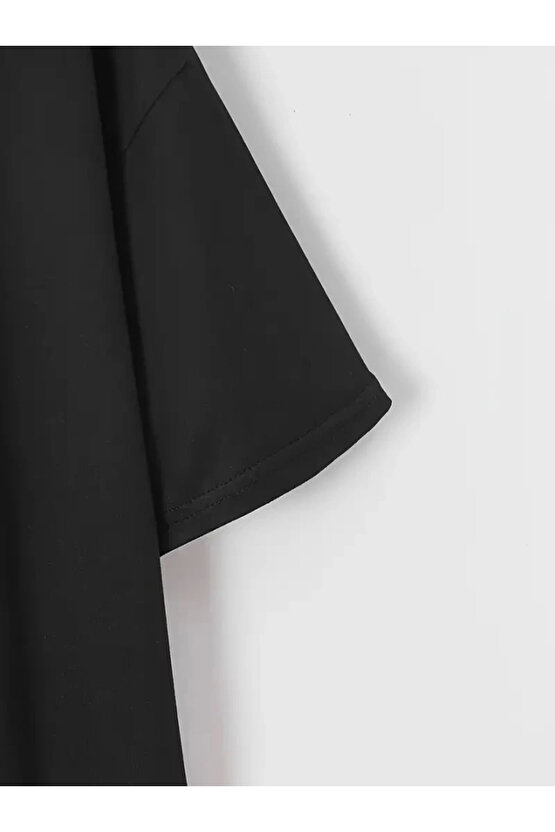 eyesof New York Baskılı Oversize Bisiklet Yaka T-shirt - Siyah