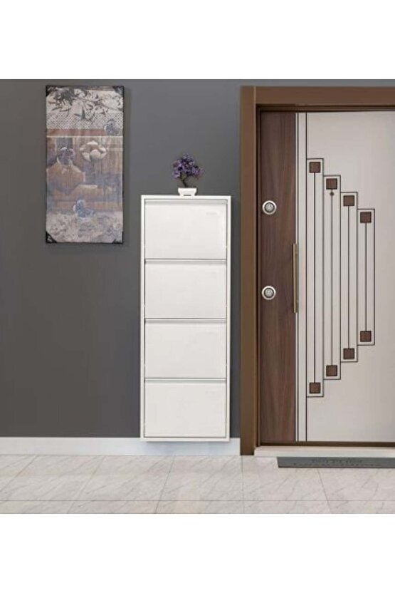 4’lü Metal Ayakkabılık (Beyaz) | Dar Alanlar İçin Akıllı Çözüm