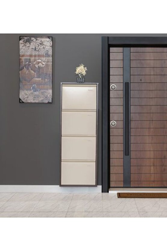 4’lü Metal Ayakkabılık (Kahve-Krem) | Göz Alıcı Tasarım ve Pratiklik