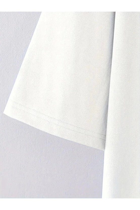 eyesof Baskılı Oversize Bisiklet Yaka T-shirt - Beyaz