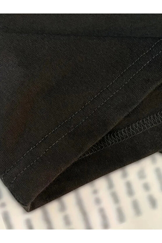 Baskılı Oversize Bisiklet Yaka T-shirt - Siyah